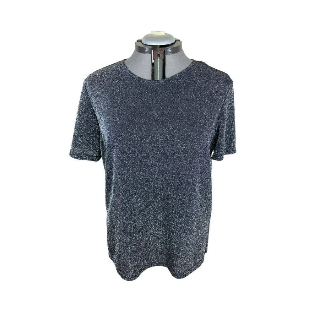 Jessica Holbrook Shirt Women's XL Vintage 70s Silver Sparkly T-Shirt Side Slits